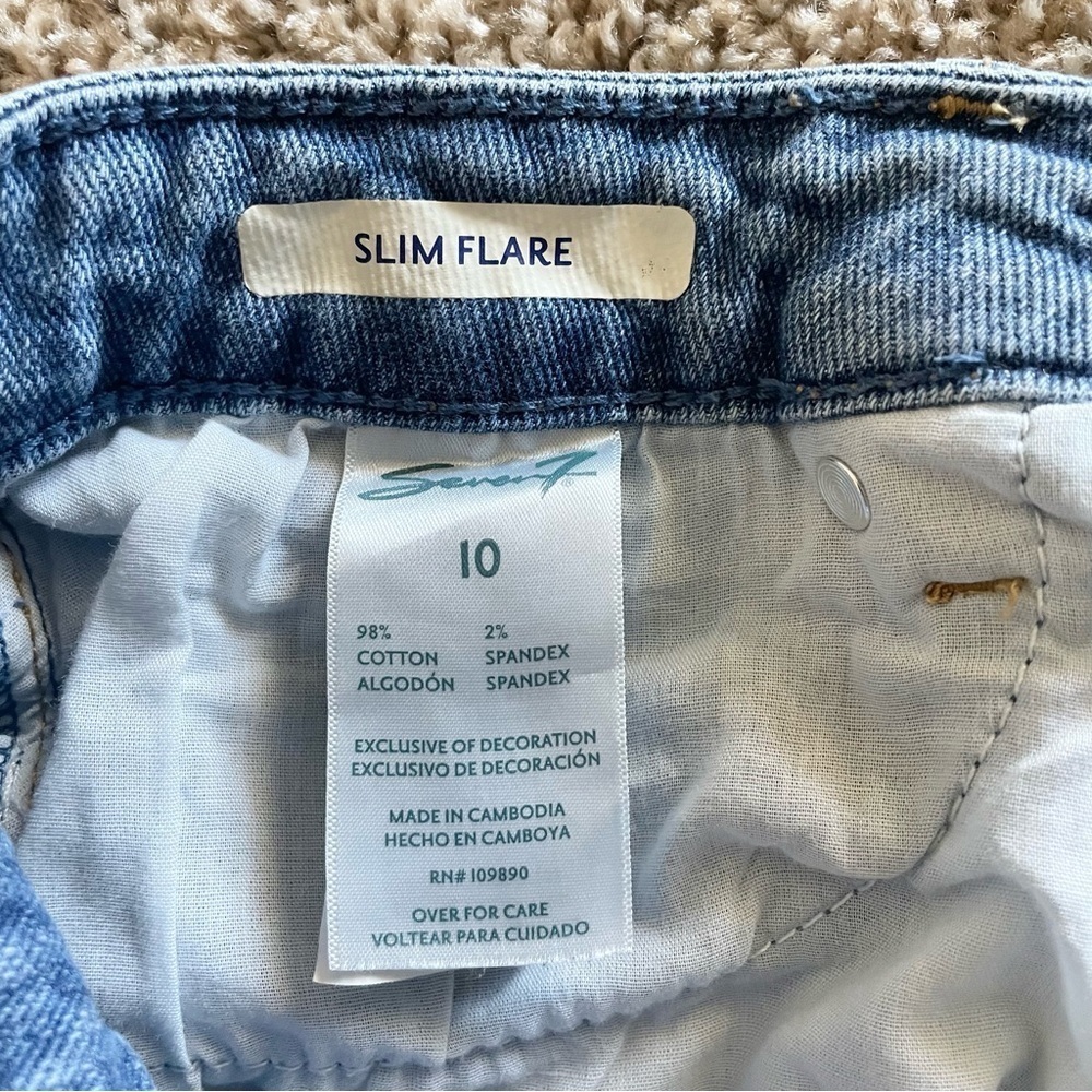 Seven7 Slim Flare Jeans Women’s 10 Blue Light Wash High Rise Ripped Boho Stretch - Picture 2 of 12